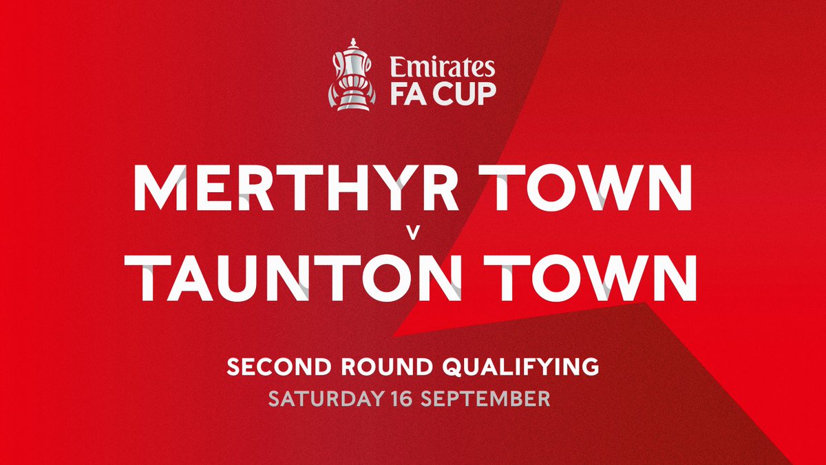 We have been drawn at 𝗛𝗢𝗠𝗘 to <a href="/TauntonTownFC/">Taunton Town FC</a> in the Second Qualifying Round of the <a href="/EmiratesFACup/">Emirates FA Cup</a>! 👊

Tie to take place on Saturday 16 September.