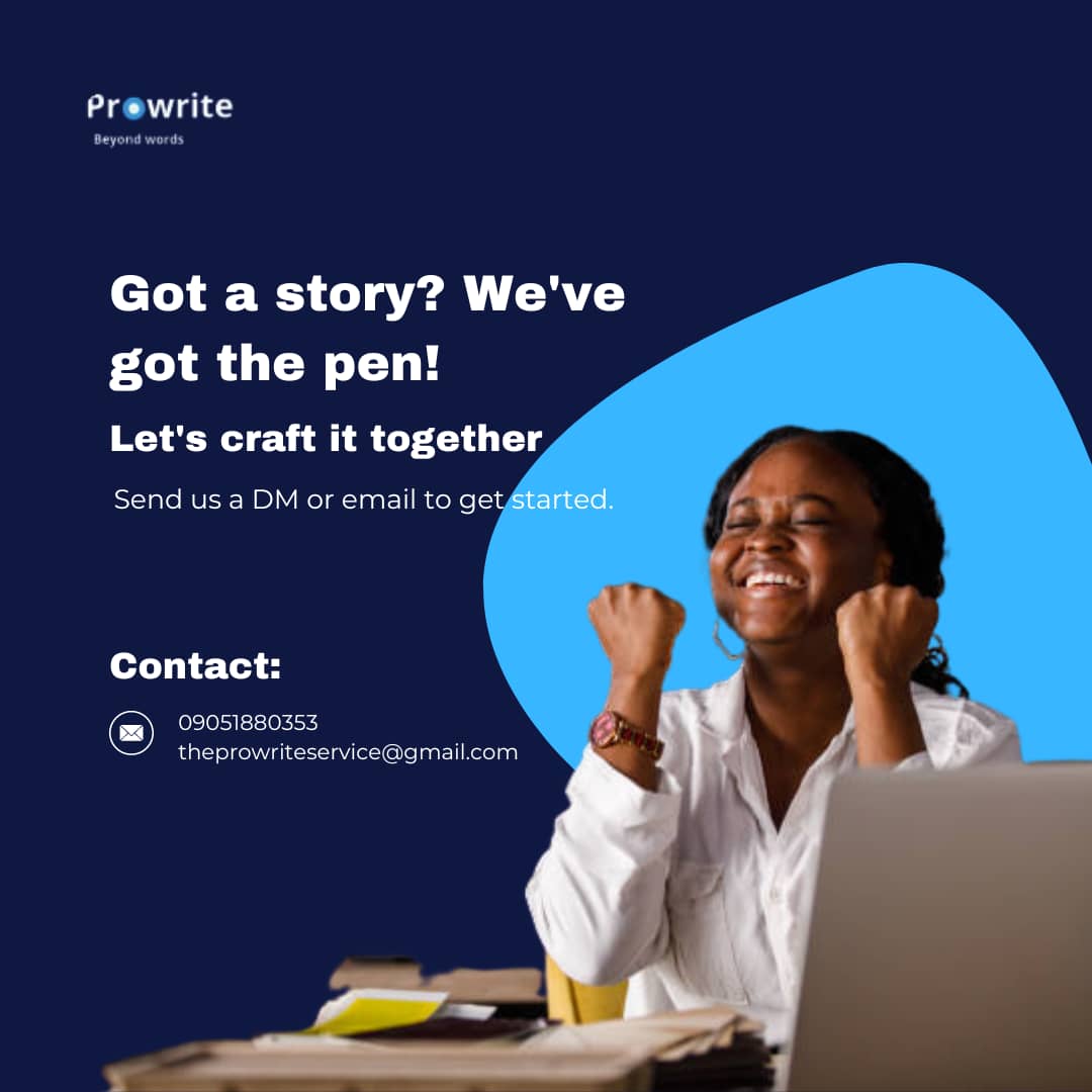 Ready to turn your ideas into a captivating story? Let's collaborate! Slide into our DMs or drop us an email, and let's create something amazing together.  
#Storytelling
#Writing
#WeWrite
#ContentWriting
#Collaboration
#Prowrite