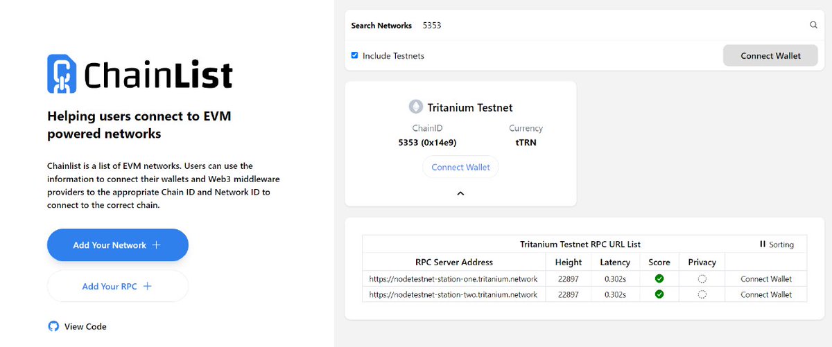 TritaniumChain's tweet photo. Tritanium Blockchain Testnet Listing Chainlist
Tritanium (TESTNET) blockchain has been officially registered on the Chainlist platform, and this proves that our blockchain can be accessed by you with the Chainlist platform.
Chainlist link: https://t.co/OcHehwvE9m
#Tritanium https://t.co/mATrvPiMrA
