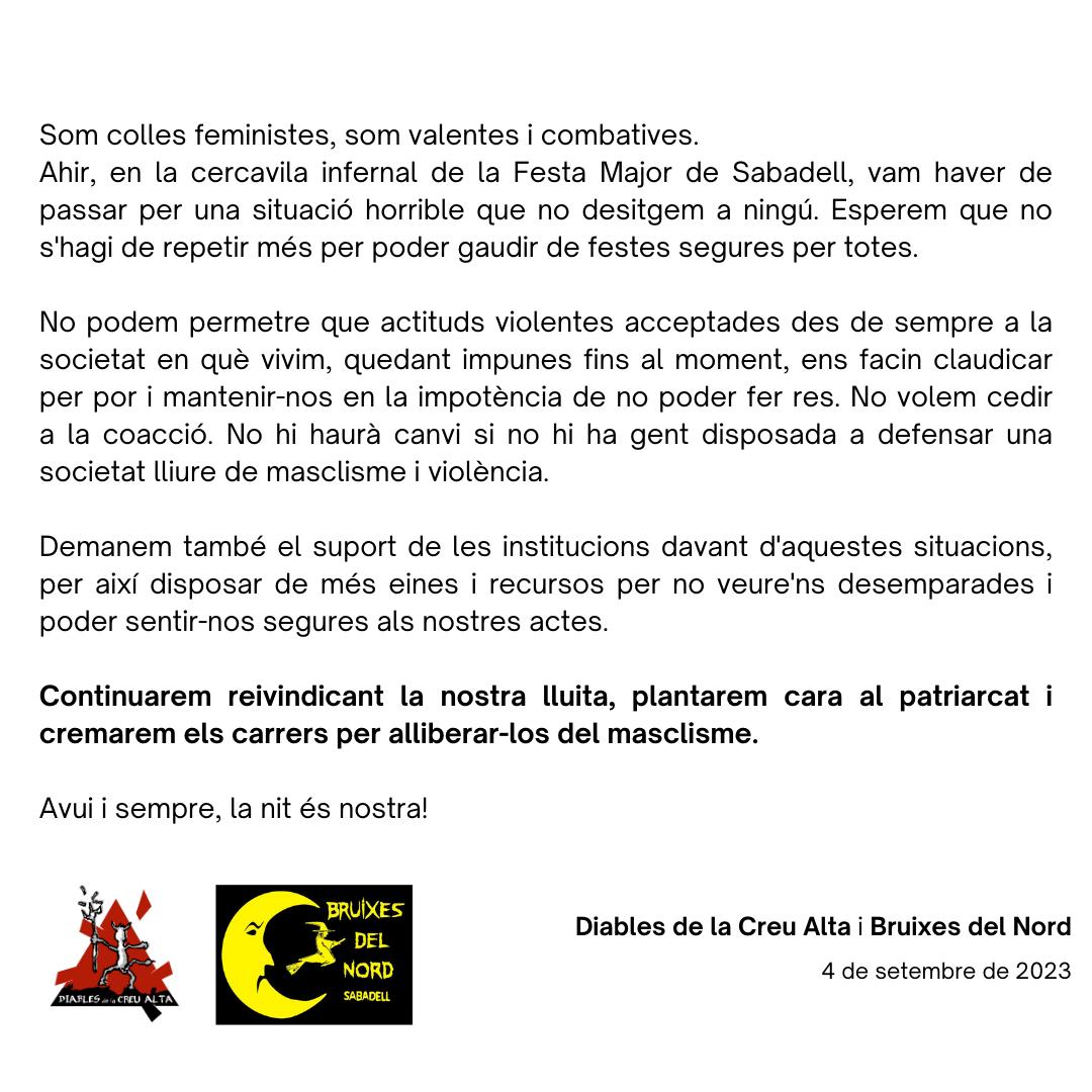 diablescreualta's tweet photo. 🟣MANIFEST CERCAVILA INFERNAL 2023

📢Reivindiquem que els correfocs, així com qualsevol mostra de cultura popular, siguin espais segurs i lliures d’agressors. Ahir, Diables de la Creu Alta i Bruixes del Nord ens vam plantar i, finalment, vam aconseguir-ho. https://t.co/dDx0M4LrTx