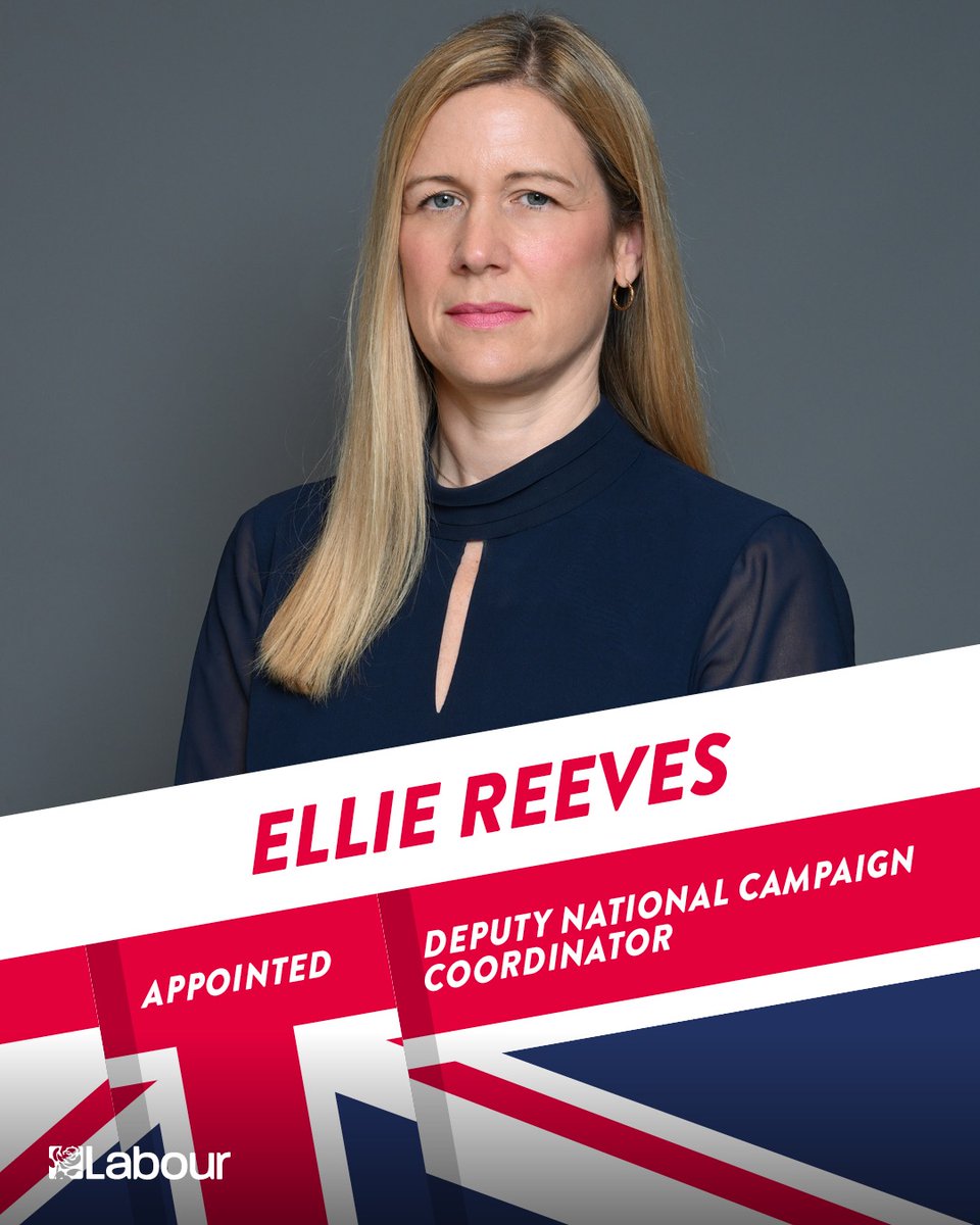 Ellie Reeves MP @EllieReeves has been appointed to the shadow cabinet as Deputy National Campaign Coordinator.