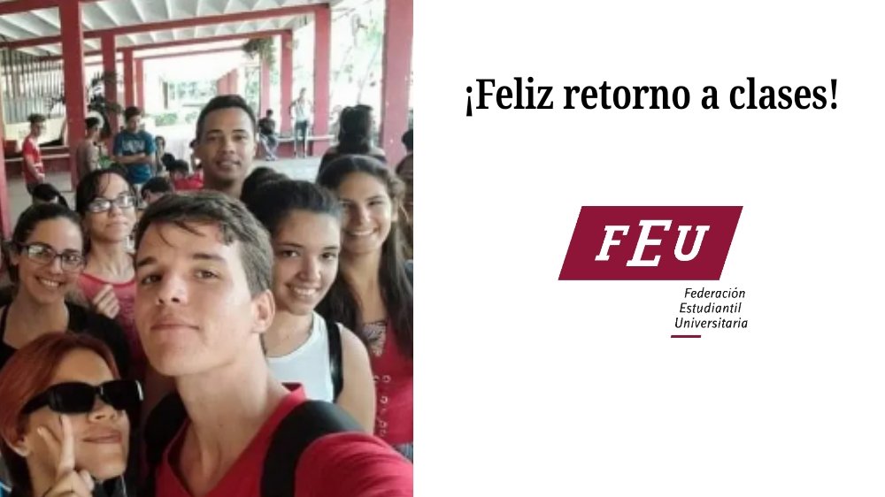 🌞👋😀 Buenos días.
🎓 Hoy regresamos a las aulas con el mismo empeño de siempre y la felicidad de volver a ver a compañeros y profesores que hacen de la comunidad universitaria un verdadero #EspacioParaCrecer . 🇨🇺

¡Feliz retorno a clases! 💪🎉

<a href="/UJCdeCuba/">UJC de Cuba</a> <a href="/FeuCuba/">FEU de Cuba</a> <a href="/mes/">Emre Şanlı</a>