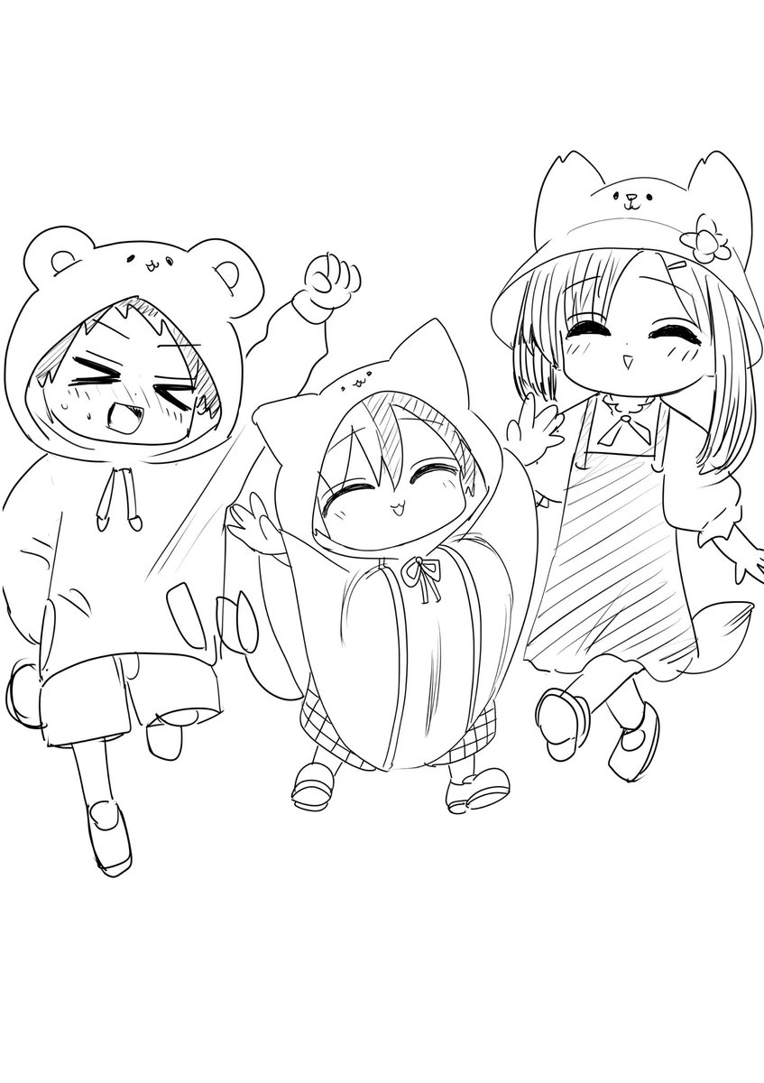最近落書きしか描けなくてすいません💦
(ウチの子仲良し3人組) 