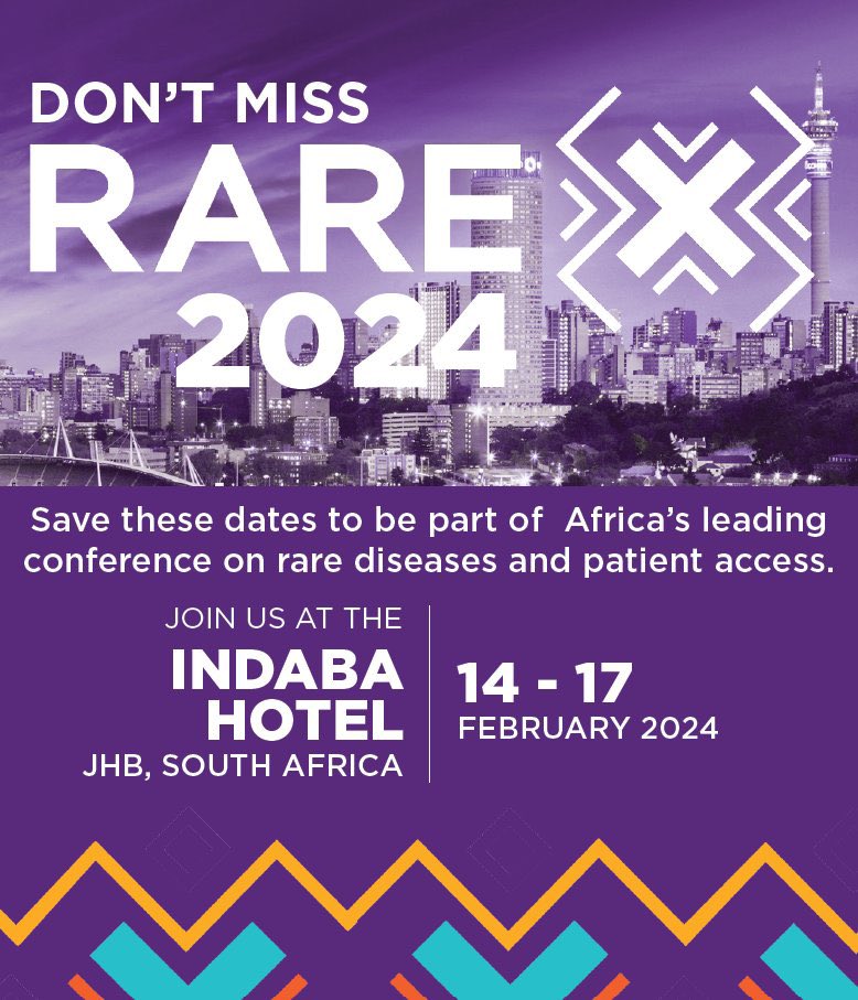 Join us for Africa’s leading conference on rare disease treatment and access, <a href="/RareX_2024/">Rare-X</a> proudly hosted by <a href="/rarediseasessa/">Rare Diseases South Africa</a> 

Rare-X 2024 will take place from 14- 17 February in Johannesburg, South Africa!  For more info visit rare-x.co.za 

#rare #rarex #conference
