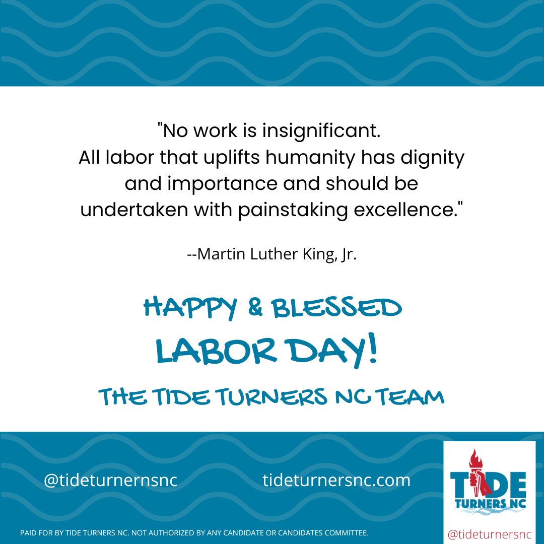 tideturnersnc's tweet photo. We wish you blessings on your work and purpose.
The Tide Turners NC Team.
#tideturnersnc #LaborDay2023 #ttnc #wilmingtonnc #newhanovercountync https://t.co/eHTlnoagMX