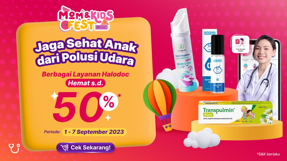 JAGA ANAK DARI POLUSI UDARA! 👧🏻⚠️

Worry si Kecil batuk pilek karena tingginya polusi udara? Chat dokter &amp; beli produk untuk jaga kesehatan anak di Halodoc aja, bisa hemat s.d. 50%  😍

Cek sekarang, tinggal klik linknya ⬇️ 
bit.ly/45AL6WF