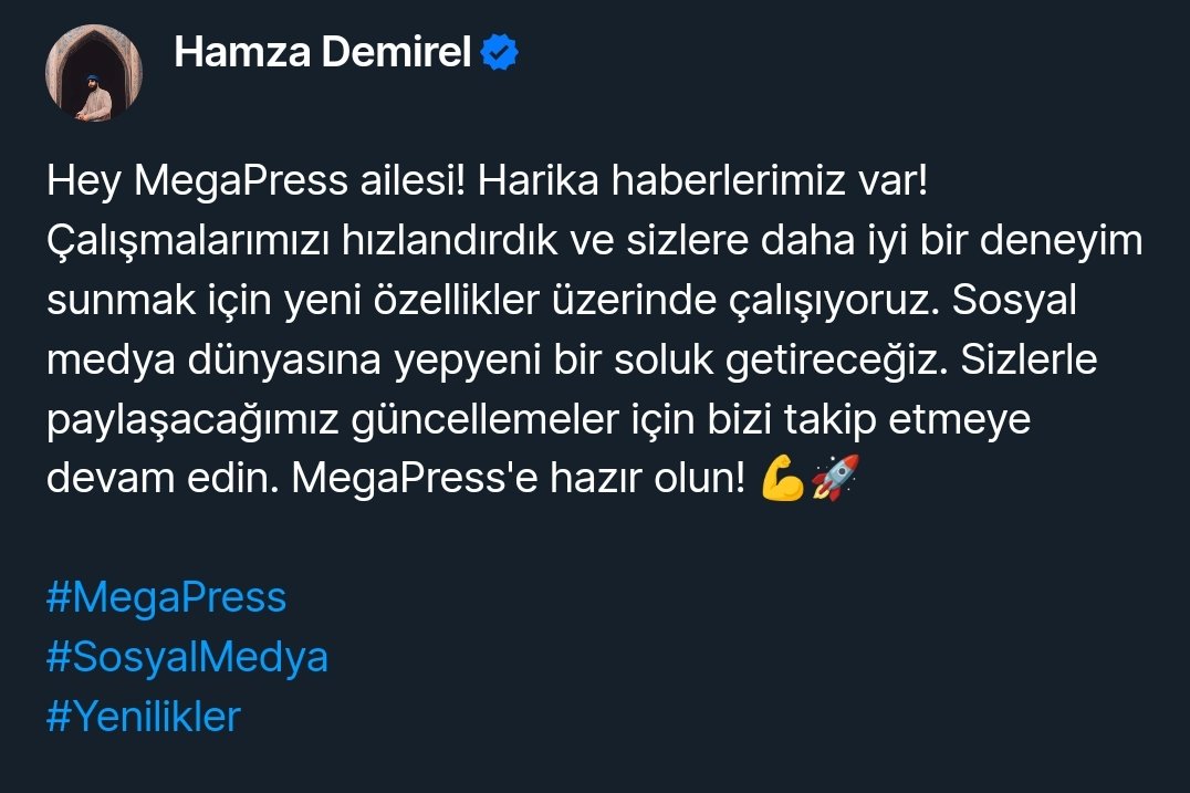 HDemirel2023's tweet photo. #MegaPress
#SosyalMedya
#Yenilikler https://t.co/IpYqk0rY4W