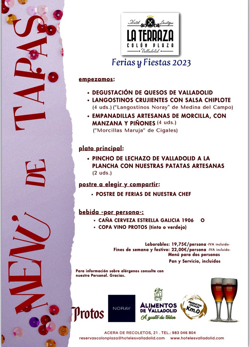 ColonTerraza's tweet photo. Nuestra propuesta para estos días de fiesta en #Valladolid #FiestasVLL2023 https://t.co/3IMAuO5QPy