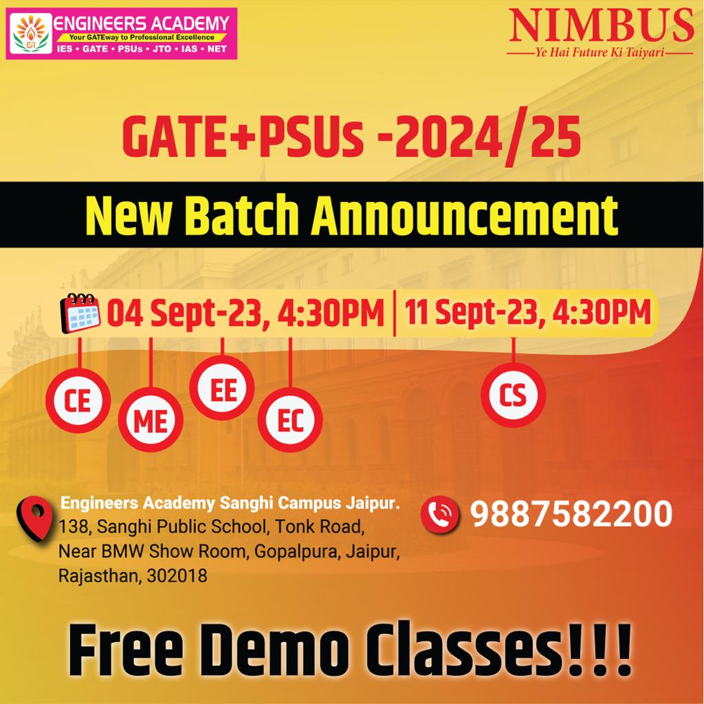 LearningNimbus's tweet photo. 💥💥 𝐀𝐃𝐌𝐈𝐒𝐒𝐈𝐎𝐍 𝐎𝐏𝐄𝐍 💥💥

#NewBatch #GATE2024 #GateExam #GateBatch #Classes #GateClasses #GateNewBatch #GateCoaching #Coaching #Students #GateAspirants #EngineersAcademy #NimbusLearning https://t.co/pM0YXJqVEO