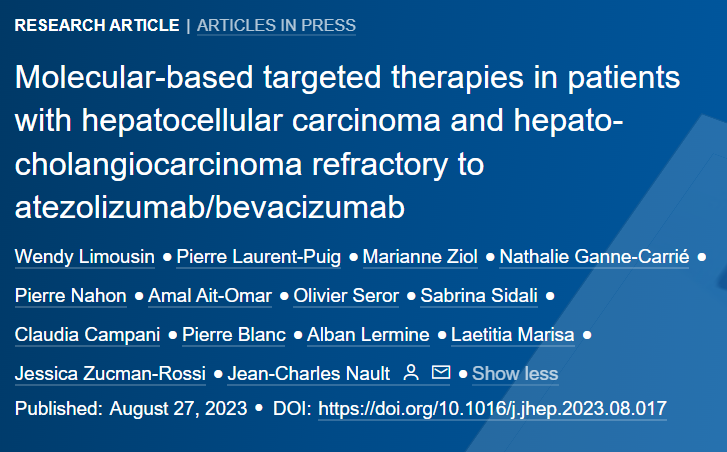 🆕Article in press❕ Molecular-based targeted therapies in patients with hepatocellular carcinoma and hepato-cholangiocarcinoma refractory to atezolizumab/bevacizumab Read it here👉bit.ly/3P6mDl7 #LiverTwitter