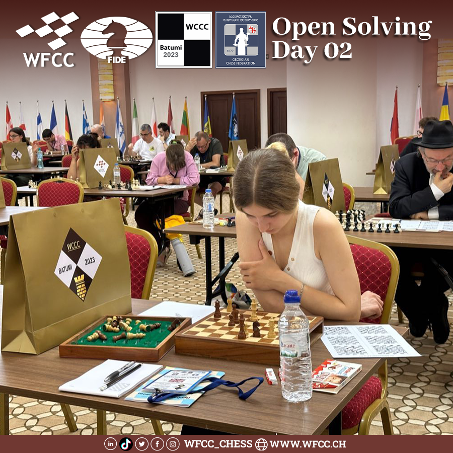 Wfcc_Chess's tweet photo. Open Solving 46th World Chess Solving Championship in Batumi (2-9 September 2023) β β β ββ β β β ββ β β β β #WCCC #Batumi #Georgia #wccc2023 #46wscs #64wccc #WFCC #ISC #chess #chess_composition #chess_solving #chess_problems https://t.co/G7ptxYezjz