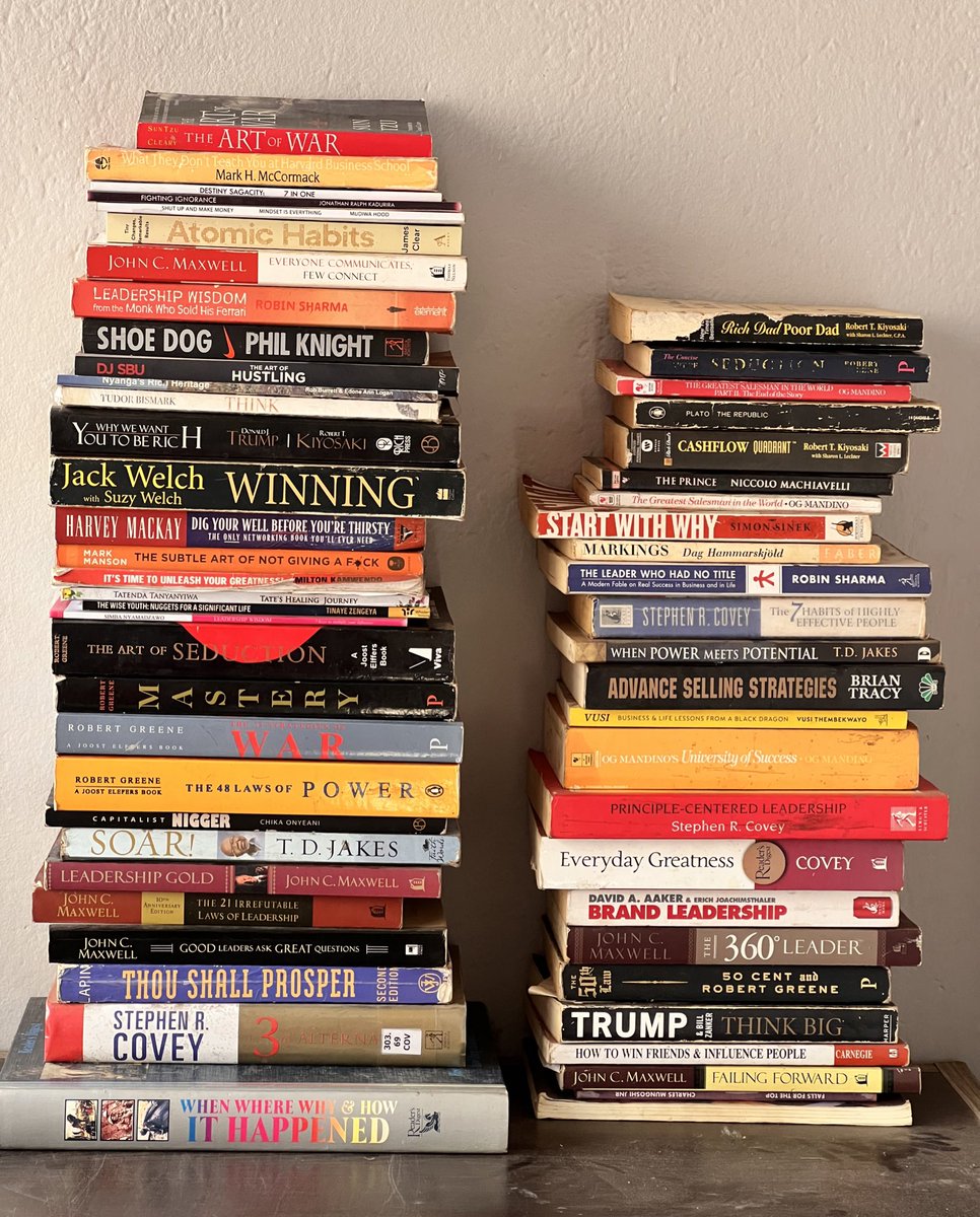 PTChimusoro's tweet image. Whilst cleaning up, I stacked books that I’ve been buying over time and I kinda liked what I saw. 

I’ll keep growing the discipline to read so that I can learn about different thoughts and perspectives. There are places in yet to visit, but reading give me an insight on them.