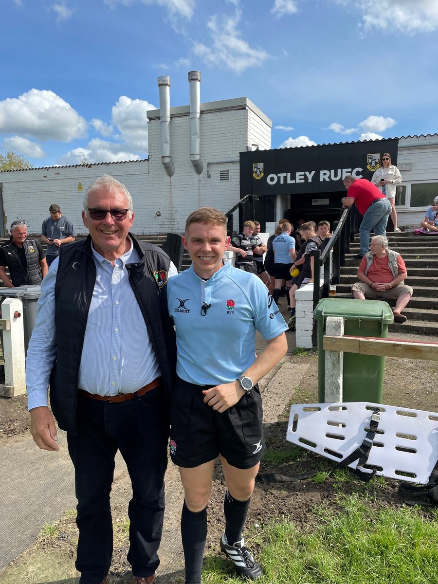 NLD Honorary President, Malcolm Yates, during visits to Market Rasen &amp; Louth RUFC, and with his son who was refereeing at Otley RUFC, in August.