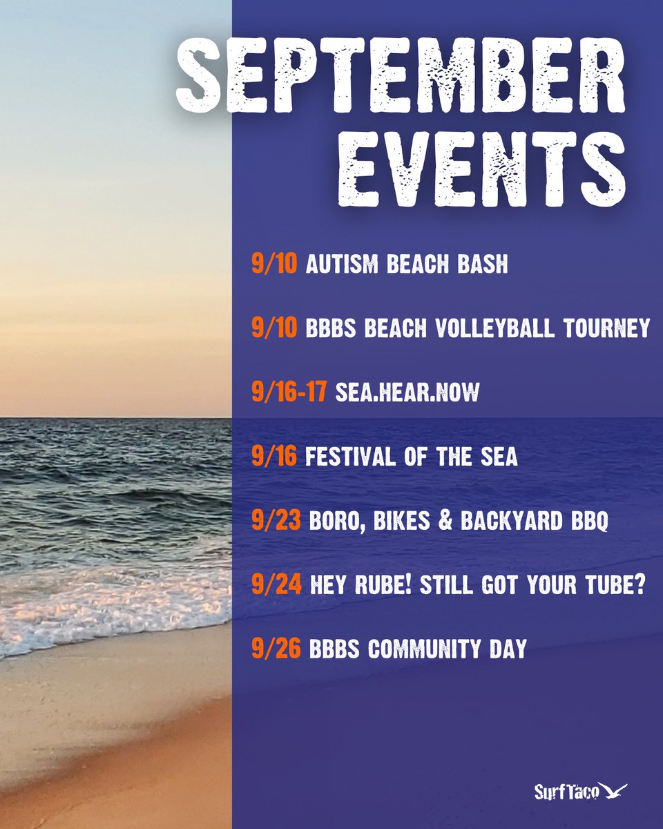 SurfTaco's tweet photo. Spend the most magical month of the year with #SurfTaco! 🌮✨ We’ll be at these local events alllll September long! #localsummer https://t.co/NUngyncNmp