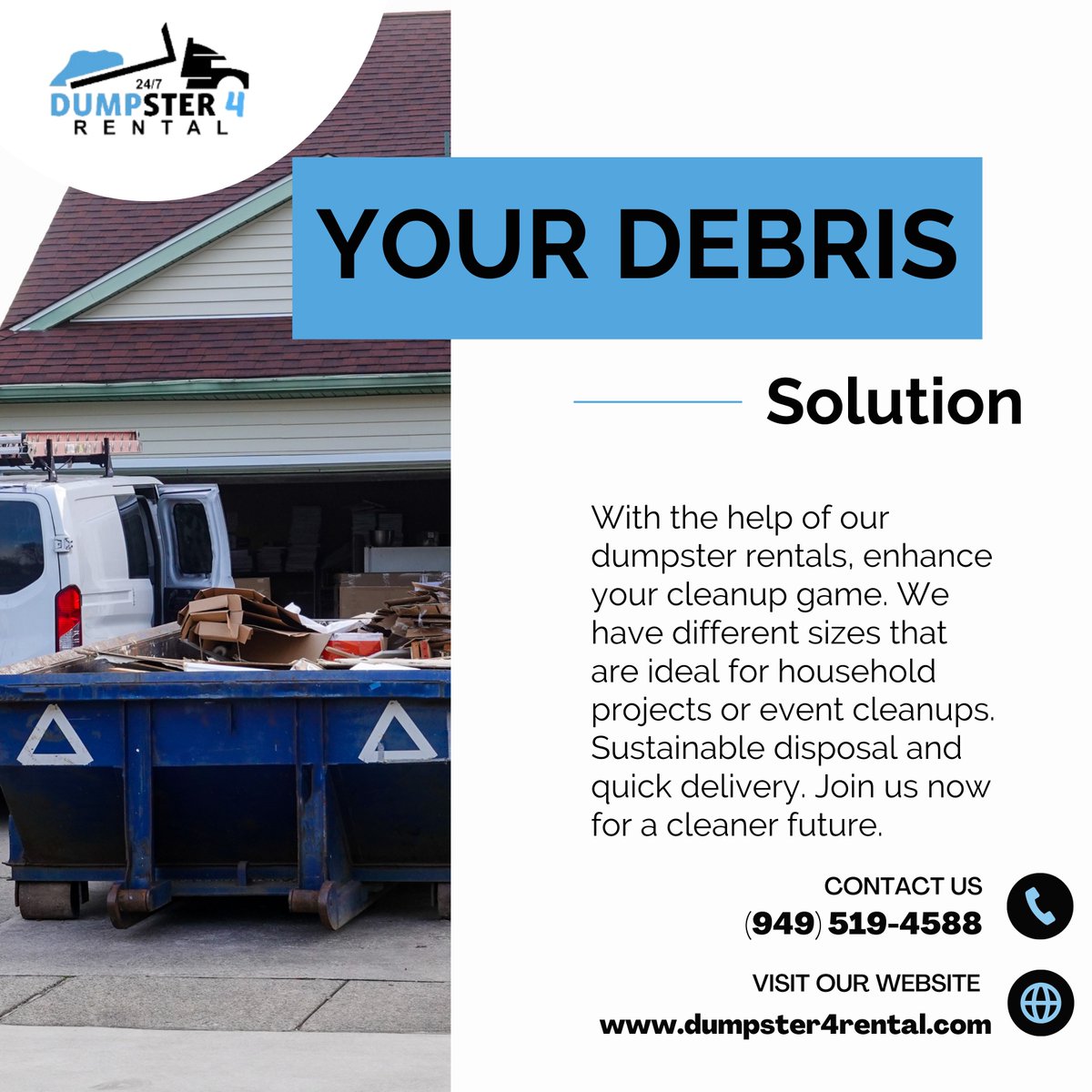 D4R_Company's tweet image. Dumpster 4 Rental: Affordable, Reliable, Various Sizes, Easy Delivery, Hassle-Free Disposal. 

Get in touch - dumpster4rental.com

#dumpster4rental #dumpstersolutions #wastemanagement #dumpsterservices #rentadumpster #trash #junk #garbage #california #losangeles #dallas