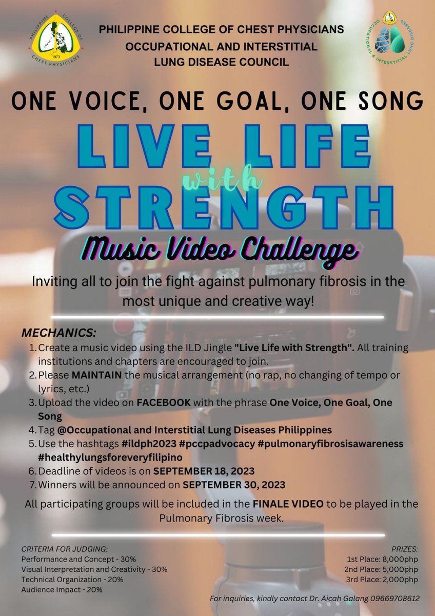 ildph2023's tweet photo. September is PULMONARY FIBROSIS Awareness Month. Join our fight for healthy lungs by joining our Music Video Challenge. See mechanics. For inquiries, msg 09669708612.

#PostItForward #ildph2023 #pulmonaryfibrosisphawareness #HingaKaLung
#pccpadvocacy
#healthylungsforeveryFilipino https://t.co/W3QIgtmor1
