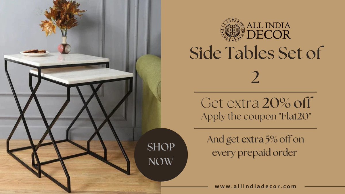 AllIndiaDecor's tweet photo. Revamp your space with these stunning Side Tables Set of 2. A perfect blend of style and functionality. 📷 #Allindiadecor #FurnitureDesign #InteriorInspo #SideTables #SetOf2 #ModernLiving #HomeStyle #InteriorDecor #HomeRenovation #LivingRoomGoals #DesignInspiration https://t.co/IbLhLtkLHv