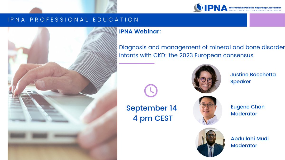 IPNA_PedNeph's tweet photo. 📢Webinar Invitation: "Diagnosis and management of mineral and bone disorders in infants with CKD: the 2023 European consensus"

🗓️September 14, 4 pm CEST

📝Registration: https://t.co/YNiJqxuN80

@Bacchetta_J @abdulmudi1 @eugeneyh_chan 
 
#learning #webinar #pedneph https://t.co/sqd4jj9tsZ