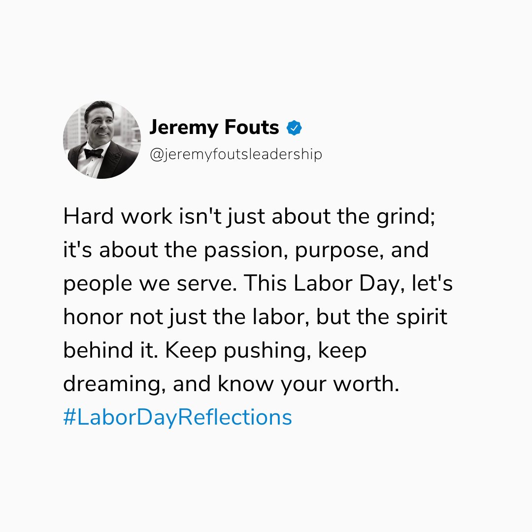 FoutsLeadership's tweet photo. 🇺🇸 Today, as we pause and reflect, remember that our efforts are not just measured in hours and sweat, but in the impact we leave and the lives we touch. Let's celebrate not just the work, but the heart behind it. 💪💙 #LaborDay #ValueOfHardWork https://t.co/L1XvMzGoXk