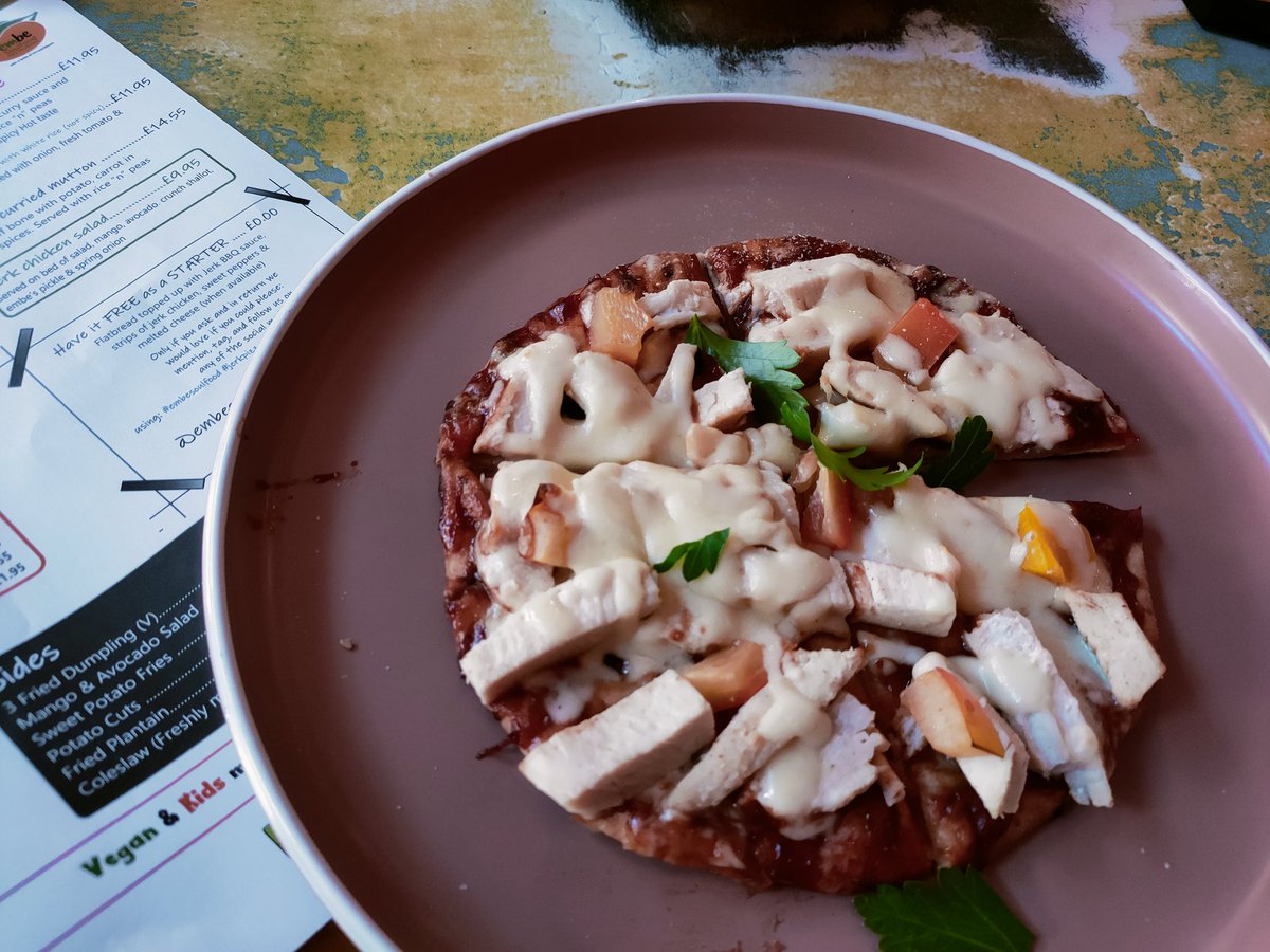 IndySunny1's tweet photo. Best restaurant in the area. Genuine mouth watering Carribbean soul food at Embe @Embesoulfood #embesoulfood #jerkpizza #peterboroughUK #soulfood #Jamaican #carribean https://t.co/nnKRBsgi5z