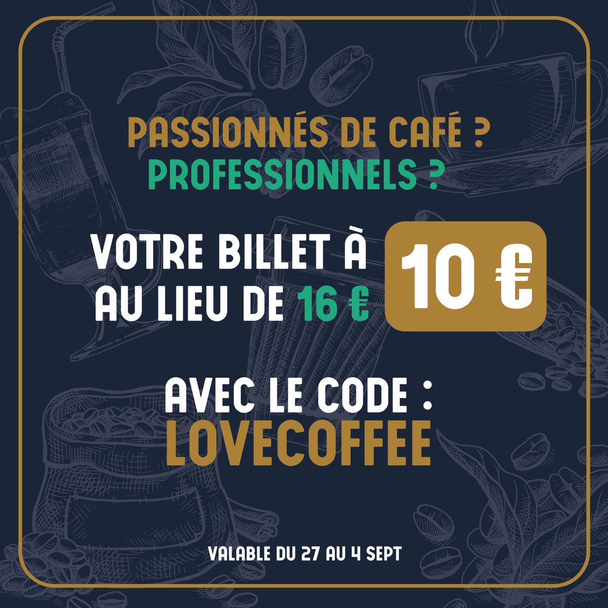 Jusqu'à ce soir, profitez du billet à 10 euros au lieu de 16! 🔥 

Rendez-vous au #Pariscoffeeshow du 9 au 11 septembre au Parc Floral de Paris !