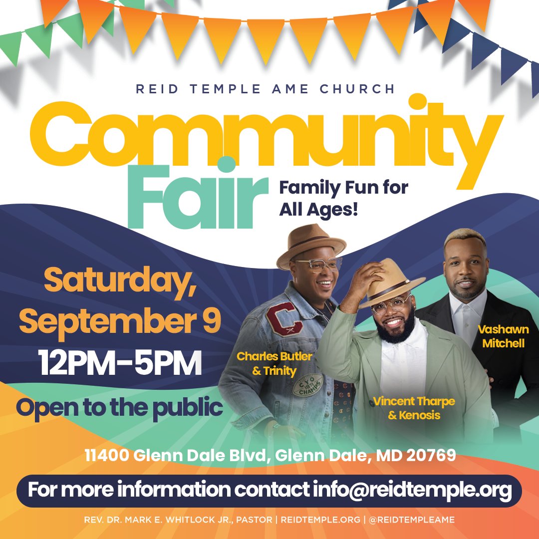 reidtempleame's tweet image. 🚗 All roads leads to #ReidTemple this weekend for our Community Fair! We are excited to finally be back in our #Beloved community providing food, fun and fellowship. 

Here are just a few things to know! Share this graphic with a friend &amp;amp; see you Saturday!
#dmvcommunityevents
