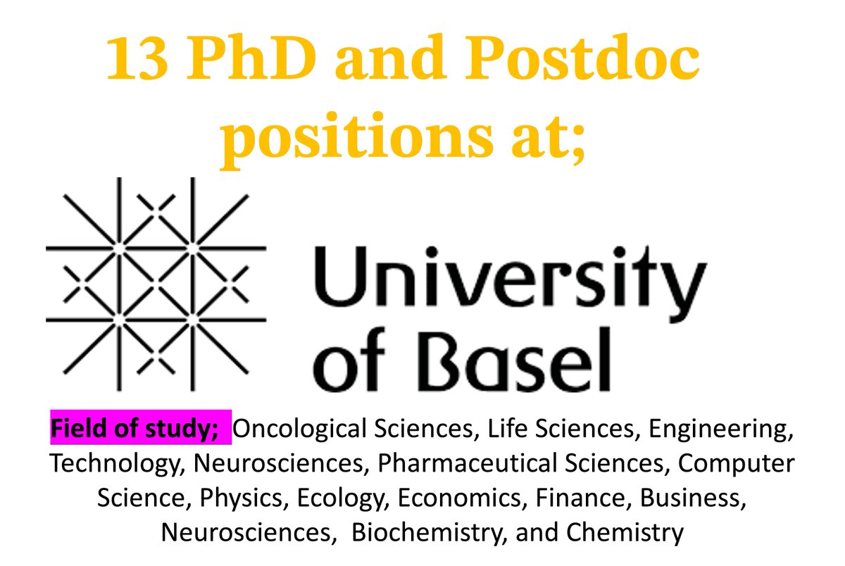 owlindex's tweet photo. 13 PhD and Postdoc positions at the University of Basel: https://t.co/M4gZ6p0Mar
#owlindex #PhD #PhDposition #phdresearch #phdjobs #postdoc #university #basel #baseljobs #baseluniversity #Oncological #sciences #lifesciences #engineering #technology #pharmaceuticalsciences https://t.co/MWpAdJB2yy