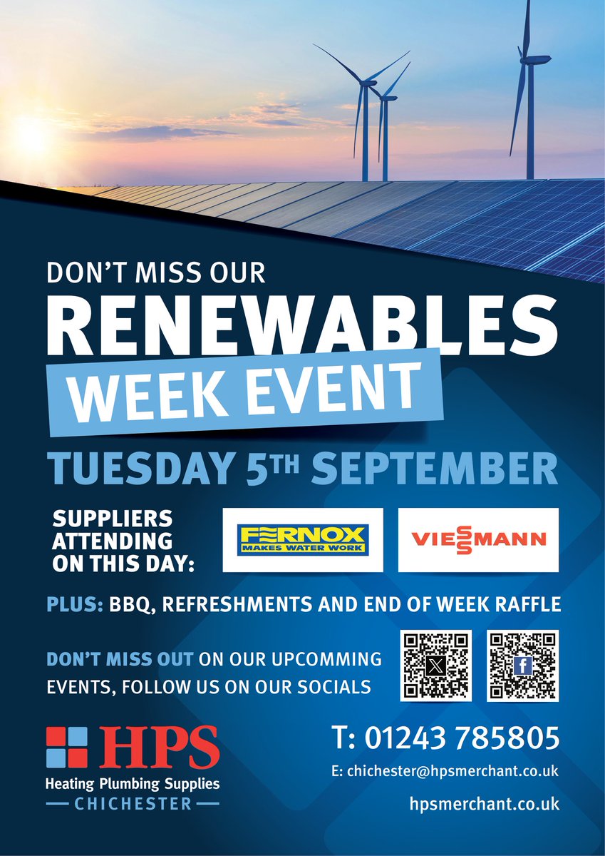 HpsChichester's tweet photo. Tomorrow we welcome Fernox and Viessmann who will be continuing our Renewables Trade Week!!🔴🔵 https://t.co/5XSoY0Yz9w