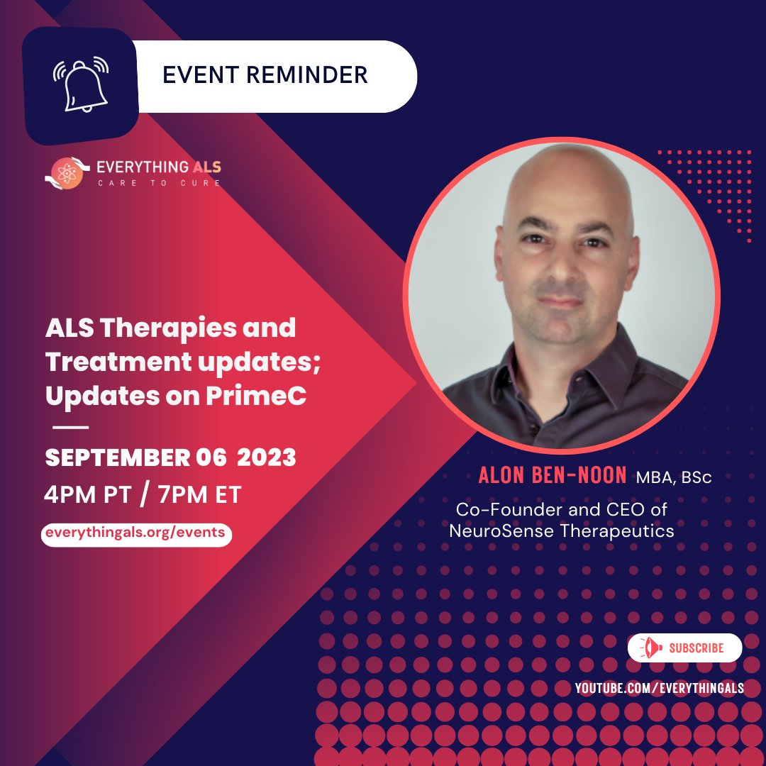 everything_als's tweet photo. We are excited for our next #ALSExpertTalks with Alon Ben-Noon
September 6th 2023,(4 PM PT | 7 PM ET )
Register: https://t.co/4IgULUeNZB
Hope to see you there!
#ALS#ALSTalk#EverythingALS https://t.co/c80XiSUS6U