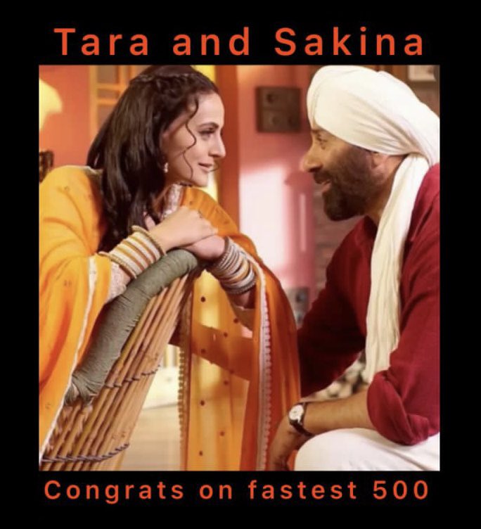 TARA SINGH - SAKINA - ‘GADAR 2’: ₹ 500 CR… The audiences have showed immense love on #TaraSingh and #Sakina… As #Gadar2 crosses the iconic ₹ 500 cr mark, everyone’s keen to watch this hugely popular jodi yet again… Will we get to see them yet again?… Is an announcement…