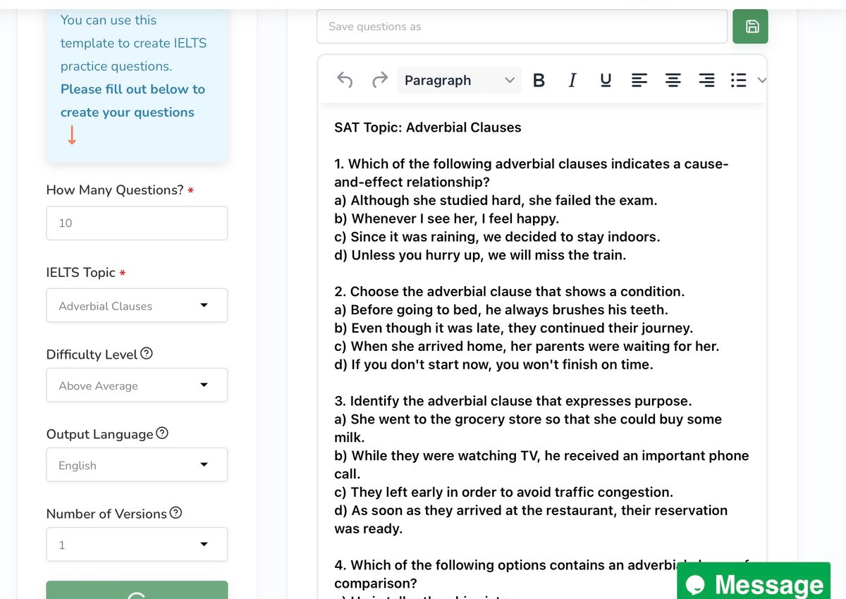 ExamstudyAI's tweet image. At ExamStudy, students who are studying for their IELTS exam can benefit from creating their own questions. Just chose the number of questions, the topic and the difficulty level. 
#IELTS  #Exam #English #study