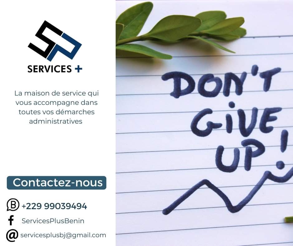 #Lundi 🥳🥳🥳

Nous vous souhaitons de passer une excellente semaine. 
Même si c'est difficile, n'abandonnez pas ! 💪🏾 

Pour toutes vos démarches administratives, n'hésitez pas à nous contacter : 
☎️ +229 99039494
#servicesplus #maisondeservices #documentsadministratifs