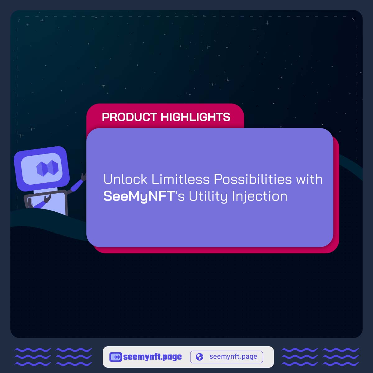 🔓 Unleash Limitless Potential with SeeMyNFT's Utility Injection! 💎✨Discover a new dimension of NFTs on SeemyNFT.page. Beyond uniqueness, we prioritize utility, making NFTs powerful assets with exclusive privileges. #SeemyNFT #NFTRevolution #UnlockThePossibilities