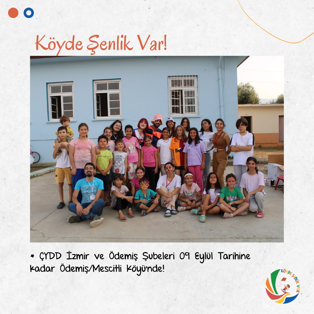 Çağdaş Yaşamı Destekleme Derneği Köyde Şenlik Var! Projesi, İzmir ve Ödemiş şubelerimiz tarafından Ödemiş’in Mescitli Köyü’nde başlatıldı! 🎈09 Eylül’e kadar devam edecek projeden renkli görüntüler için takipte kalın! 🕵🏼‍♀️

#KöydeŞenlikVar
#ÇağdaşGençlikİzmir
#ÇağdaşGençlikÖdemiş