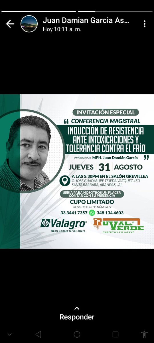 fitosanidad100's tweet photo. Muchas gracias a nuestros amigos de #VALAGRO y #RURALVERDE Por la invitación, pero sobre todo, por la excelente participación de todos los #productoresAgaveros, #Técnicos y amigos en general, gracias por fortalecerce enel manejo en la #Fitosanidad del #Agave, JDG. Ago_sept 2023 https://t.co/yff1lWwk5G