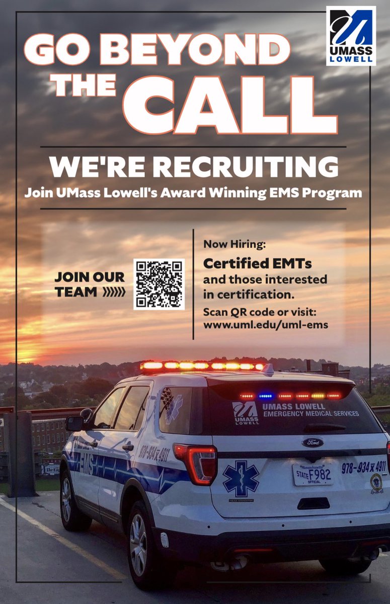 UML EMS is hiring Certified EMTs. Apply right on 𝐔𝐌𝐋 𝐉𝐨𝐛𝐡𝐚𝐰𝐤 - 𝐉𝐨𝐛 𝐈.𝐃 #𝟕𝟗𝟒𝟒⁣
⁣
𝐀𝐫𝐞 𝐲𝐨𝐮 𝐜𝐮𝐫𝐫𝐞𝐧𝐭𝐥𝐲 𝐢𝐧 𝐚𝐧 𝐄𝐌𝐓 𝐜𝐥𝐚𝐬𝐬? Go to our website to learn how you can reinforce what you learn in the classroom! ⁣
⁣
uml.edu/uml-ems/joinin…