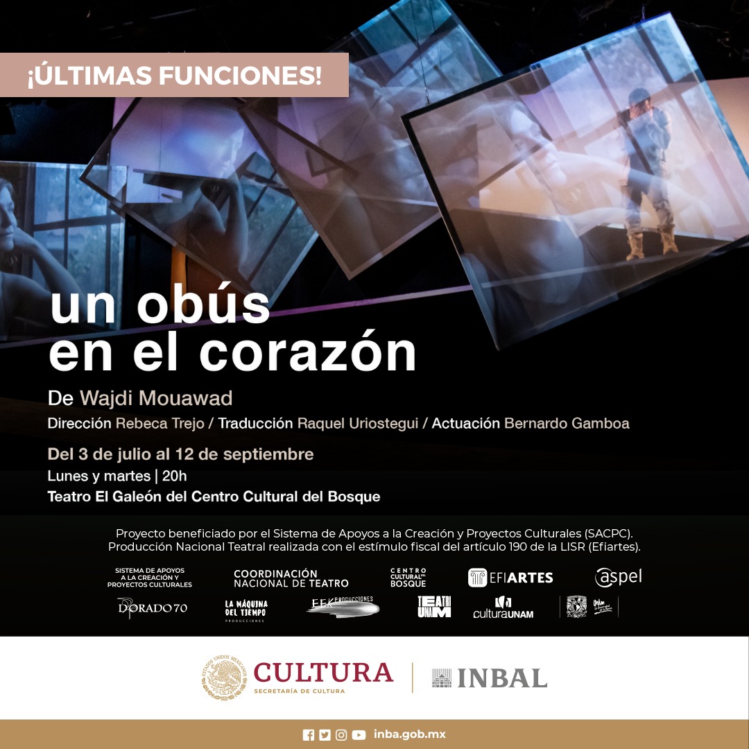 Dorado70_'s tweet photo. Los recuerdos de infancia se arremolinan como navajas que no dejan sanar las heridas. 

Últimas funciones de #UnObúsEnElCorazón.

Hoy, función | 20 h
Teatro El Galeón
Boletos: https://t.co/Npyz1CFIHb

De: #WajdiMouawad
Traducción: Raquel Uriostegui
Dirección: Rebeca Trejo https://t.co/d28jZkbXCD