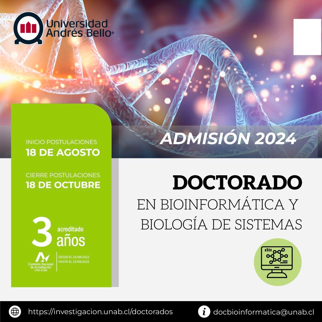 CBIB UNAB (@cbib_unab) on Twitter photo 📢 Atención! Postulaciones al programa de Doctorado en Bioinformática y Biología de Sistemas (DBBS) de la Facultad de Ciencias de la Vida
🗓️ abiertas del 18 de agosto al 18 de octubre 2023.
🔗 Info. en el link de nuestro perfil
#DoctoradoBioinfo 🖥️🧬
<a href="/DoctoradosUNAB/">Doctorados UNAB</a> <a href="/Vrid_Unab/">Investigación UNAB</a> 📢 Atención! Postulaciones al programa de Doctorado en Bioinformática y Biología de Sistemas (DBBS) de la Facultad de Ciencias de la Vida
🗓️ abiertas del 18 de agosto al 18 de octubre 2023.
🔗 Info. en el link de nuestro perfil
#DoctoradoBioinfo 🖥️🧬
<a href="/DoctoradosUNAB/">Doctorados UNAB</a> <a href="/Vrid_Unab/">Investigación UNAB</a>