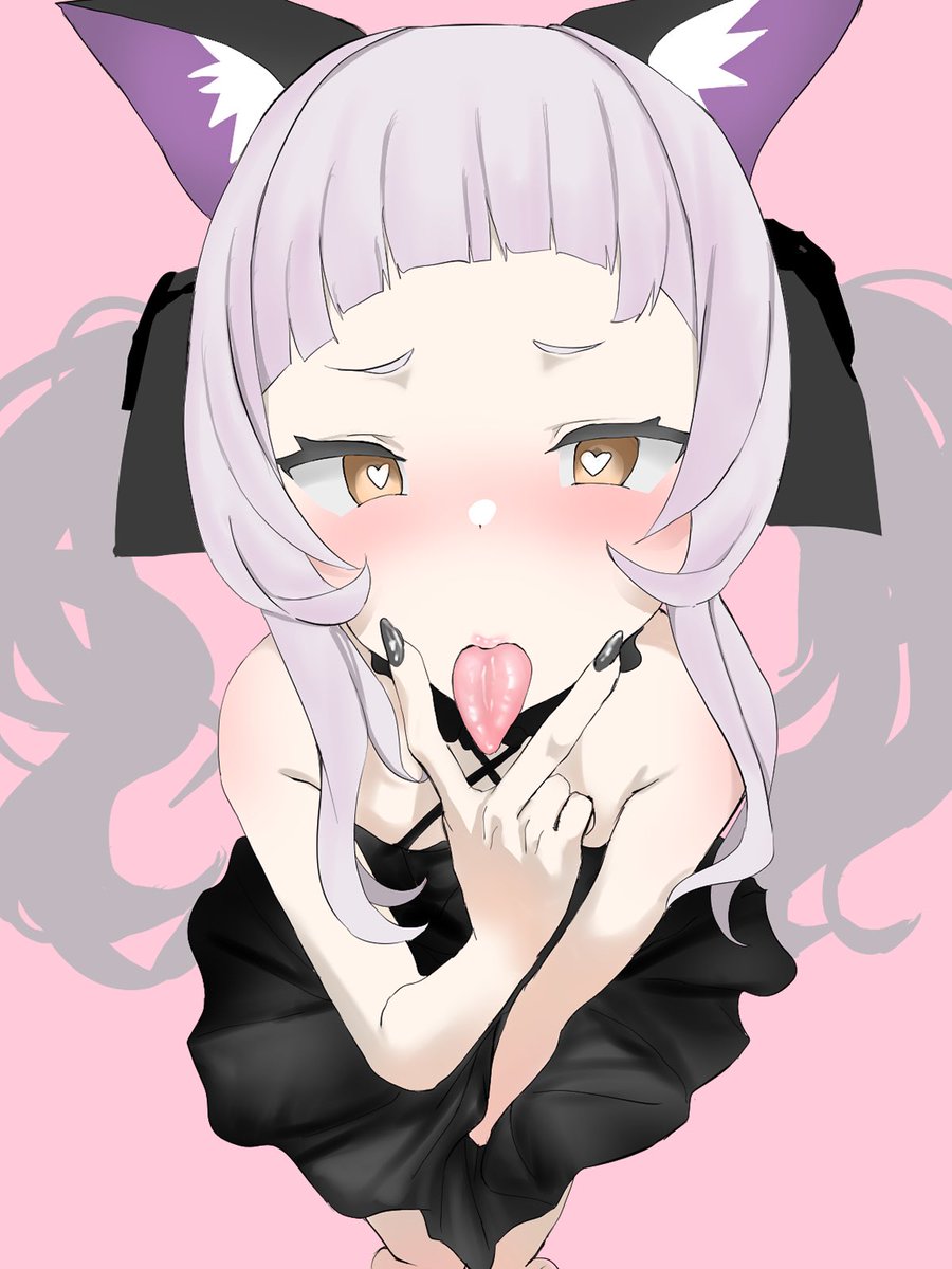 murasaki shion 1girl animal ears solo tongue tongue out blush black dress  illustration images