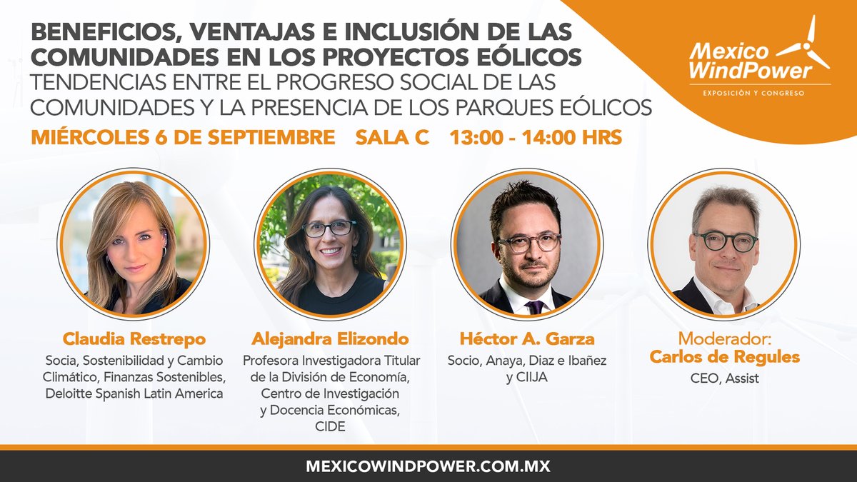 mexicowindpower's tweet photo. ¡Conéctate con el futuro energético en el Congreso de Mexico WindPower! 🌬️ Descubre el programa completo y sé parte de un evento centrado en la colaboración, inspirado por los principios del CCRE. ¡Regístrate ahora! https://t.co/8nxSKugVLJ https://t.co/fcLIKpVjSw