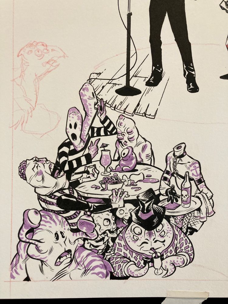 RonDanChan's tweet photo. Sandtember day 4! Continuing to fill in around the bottom of the page. The little guy under the table is my favorite. #sandtember https://t.co/m7x7jnxZM7