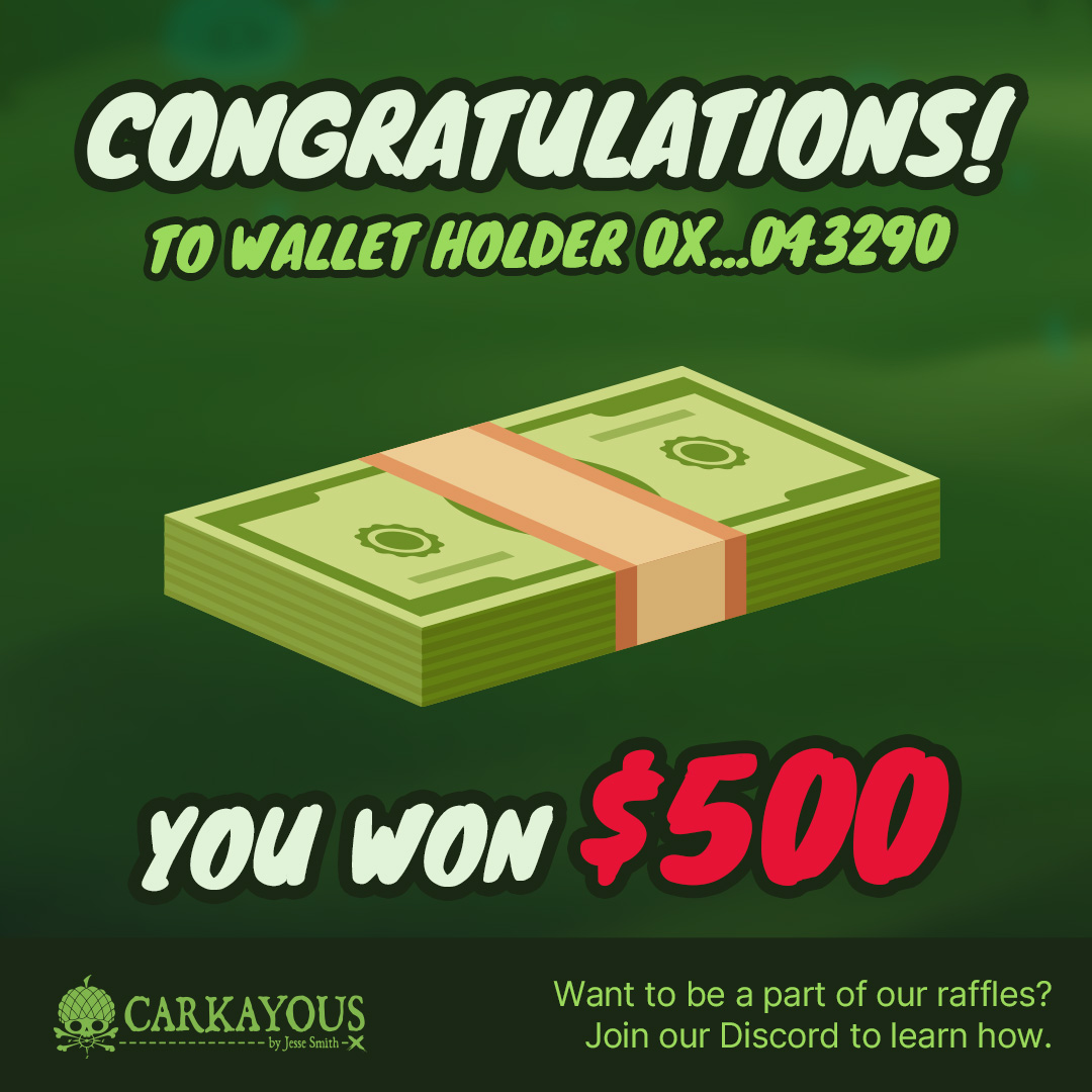 Congrats on a big win wallet holder "0x...043290"🎉💵

It's not too late to get in on the raffle for a 16" Macbook Pro! Join our Discord to learn how: discord.gg/carkayous