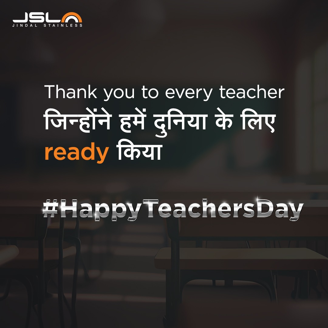Jindal_Official's tweet photo. On the occasion of Teachers Day, we honour the exceptional guidance of our teachers who helped shape our stainless future. Thank you for being
the bridge builders who connect us to knowledge and
wisdom.

Wishing you a very #HappyTeachersDay.

#JindalStainless #StainlessSteel #Sustainability
#Stainless