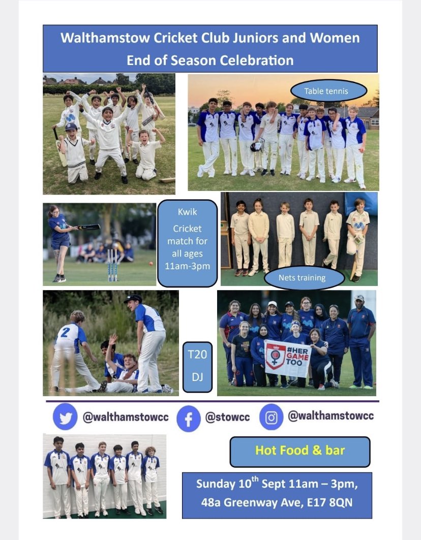 Another tremendous season has come to an end. Join us at our home ground this Sunday for an end of season celebration. All the details in the flyer 😎🏏 #lovecricket