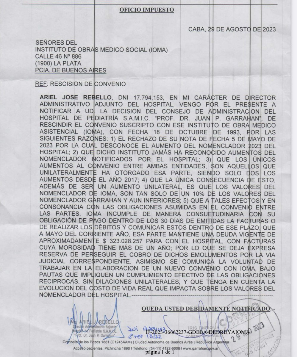 Kicillof está destruyendo la salud de los bonaerenses. Por falta de pago e incumplimientos varios, IOMA pierde el convenio que existía desde 1993 con el hospital de niños más prestigioso del país.