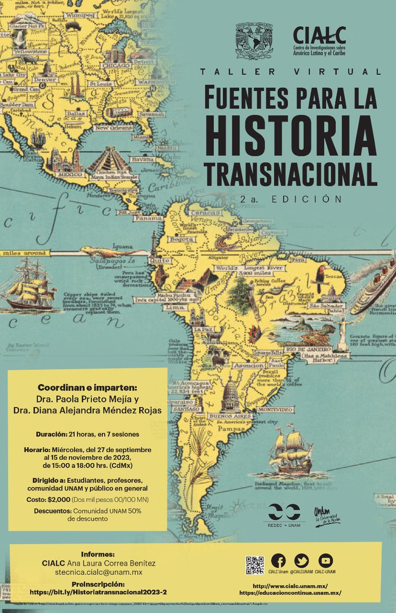 diana_mende_z's tweet photo. Con entusiasmo, anunciamos la convocatoria a la segunda edición de nuestro taller. A partir de la revisión de los fundamentos de la Historia Transnacional, sus conceptos y actores, compartiremos estrategias para el tratamiento de fuentes. ¡Gracias por ayudarnos a difundir! 📚 https://t.co/KoZFMweTtw