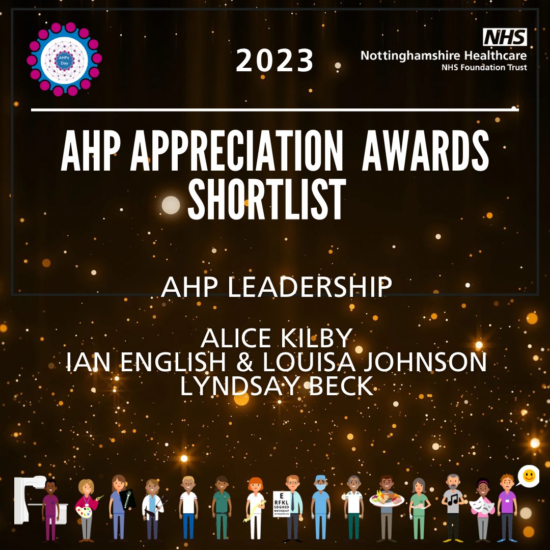 Our fourth #AHPAppreciationAwards category shortlist is AHP Leadership. Congratulations to Alice Kilby, Ian English &amp; Louisa Johnson, and Lyndsay Beck who all received outstanding nominations 👏🏻🎉