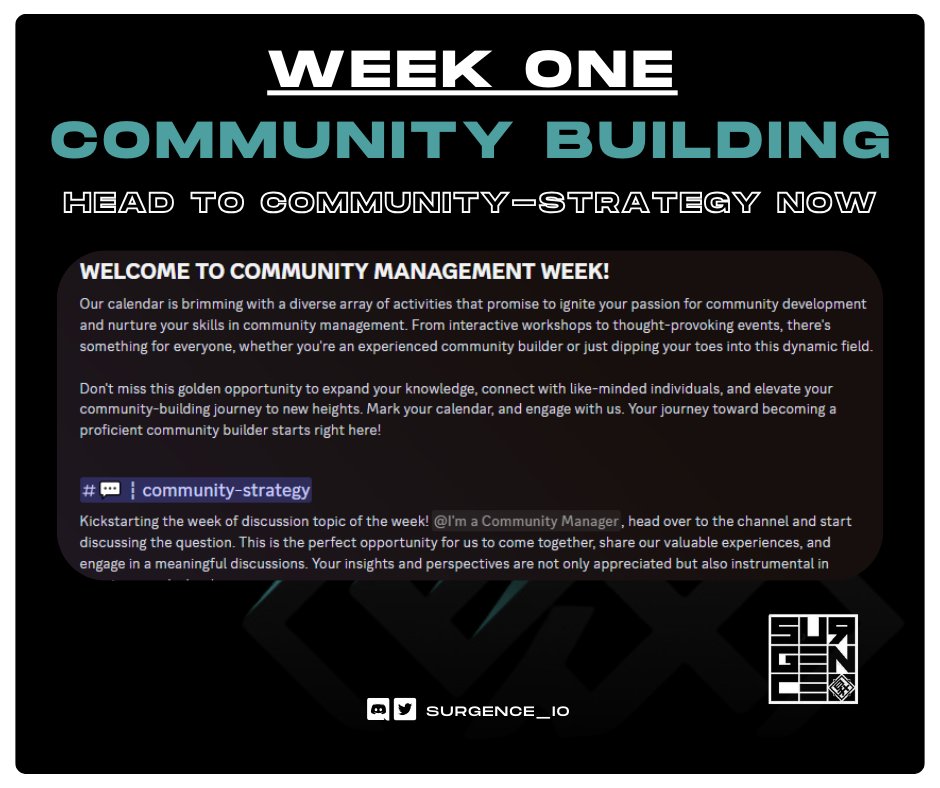 Careers Month is off to a powerful start in Surgence.

Week One focuses on Community Building.

This is a prime chance for the community to expand skills and knowledge.

Join the conversation in the community-strategy Discord channel and share your insights.