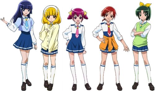 i love how each cure in some precure seasons gets their own style of uniform, like the way they wear their school uniform shows their personality. or they get different colored bows lol 