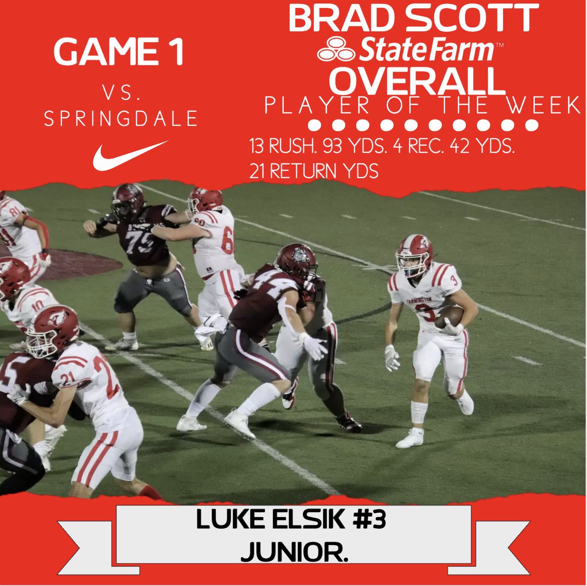 Congratulation to <a href="/luke_elsik/">Luke Elsik</a> on being named Player of the Week Vs. Springdale High School last Friday.